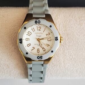 Invicta Women's Angel Watch Model 1616 Gold Tone 30mm Gray Strap Fresh‎ Battery